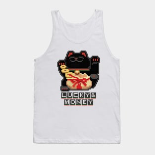 Kuro Maneki Neko Lucky & Money Japanese chubby black cat pixel art Tank Top